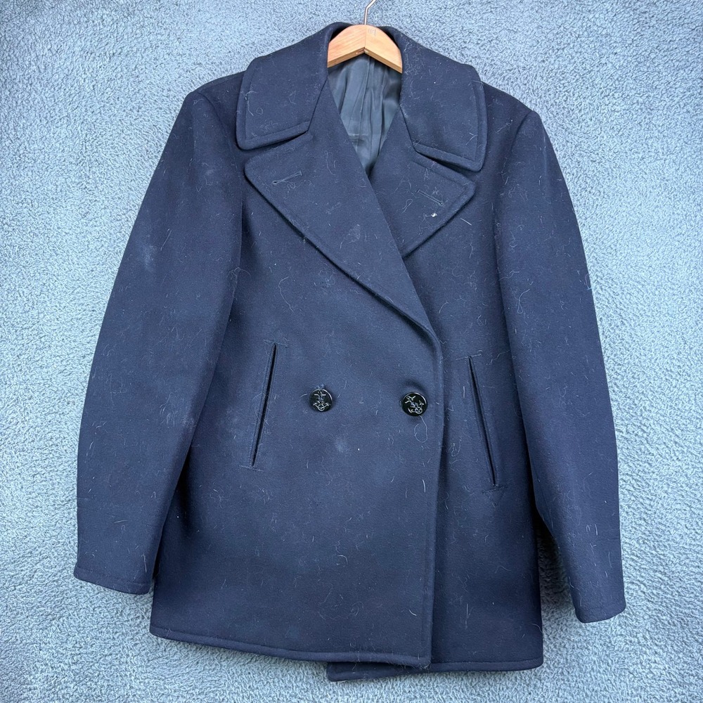 Vintage US Navy Kersey Wool Peacoat Mens 34R Dark Blue  Double Breasted